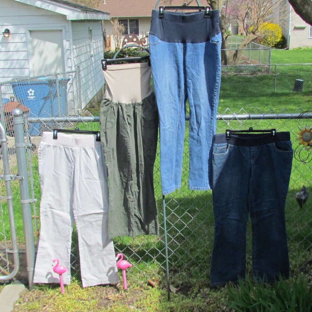 Lot:  Large Maternty Jeans, green & tan khakis